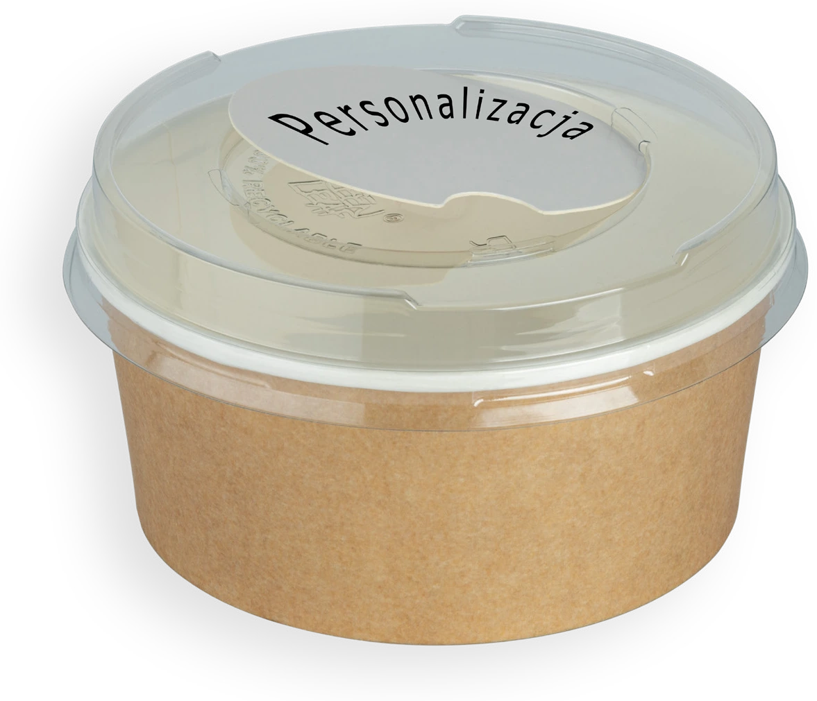Papierowa miska GBOX paper bowl w kolorze kraft z przezroczystą pokrywką.